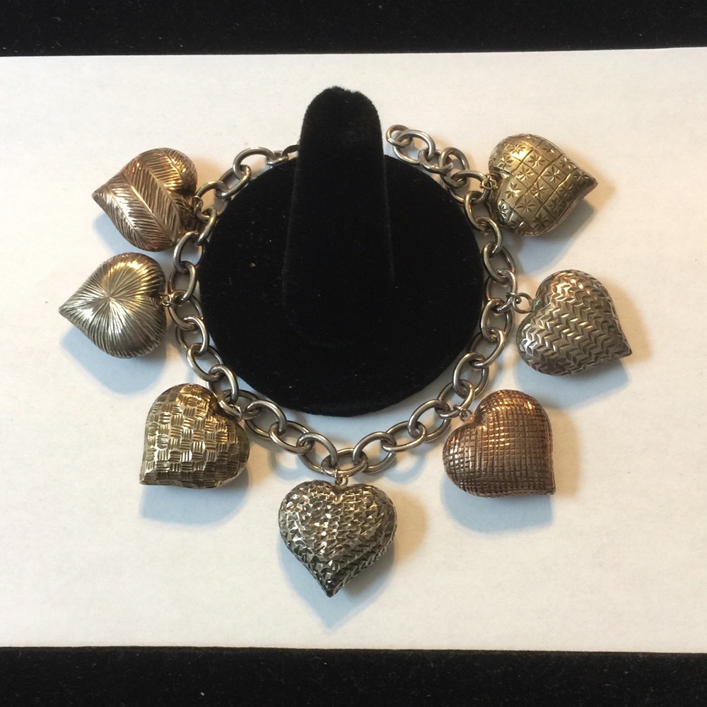 Vintage Sterling Tri Color Puffed Heart Bracelet